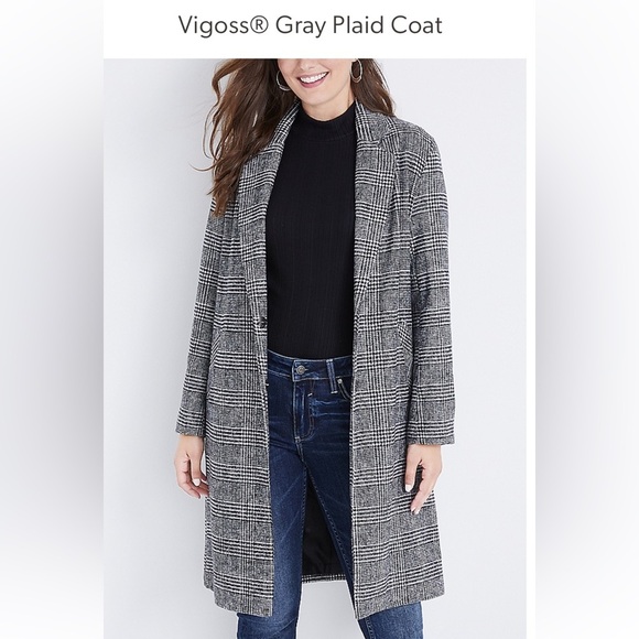 NWT Vigoss gray plaid knee length coat size Medium - Picture 1 of 11